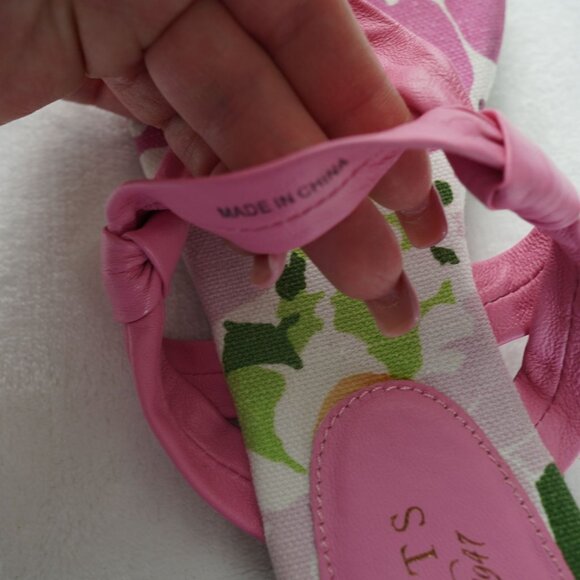 Talbots Pink Floral Canvas‎ Sandals with Leather Straps Womens Size 7M - Picture 2 of 5